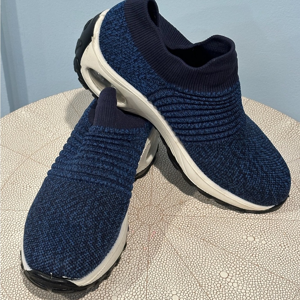Blue Knit Slip-On Sneakers